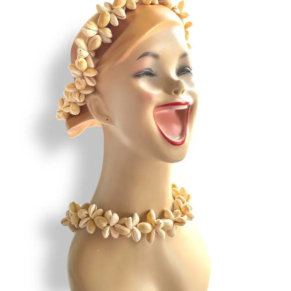 Vintage Cowry Cowrie Shell Rosette Crown & Lei Set Mermaid Headband & Necklace